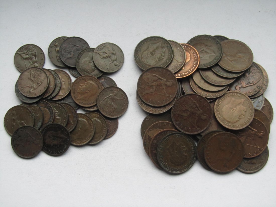  Vereinigtes Königreich: 25 Farthings + 35 Half Pennies Edward/George V.   