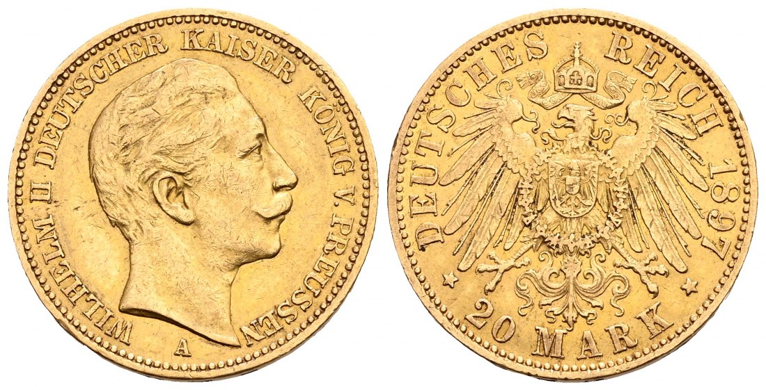 PEUS 2436 Kaiserreich - Preußen 7,16 g Feingold. Wilhelm II. (1888 - 1918) 20 Mark GOLD 1897 A Sehr schön