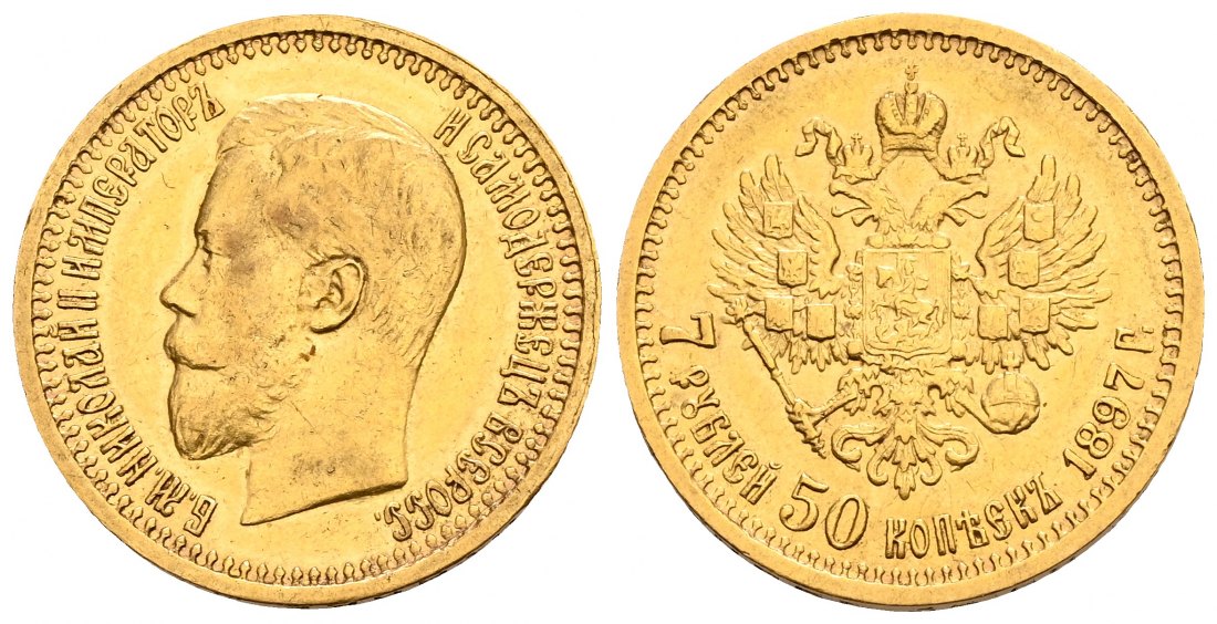 PEUS 2439 Russland 5,81 g Feingold. Zar Nikolaus II. (1894 - 1917) 7 1/2 Rubel GOLD 1897 AR Sehr schön