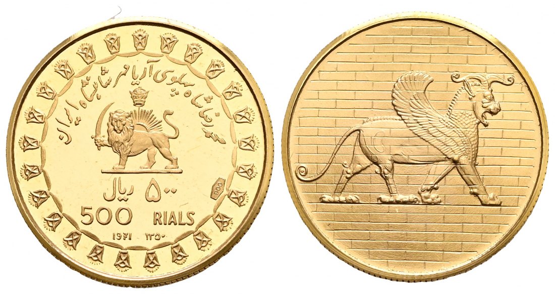 PEUS 2443 Iran 5,86 g Feingold. 2.500 Jahre Persisches Reich 500 Rials GOLD 1350 = 1971 Uncirculated (Kapsel)