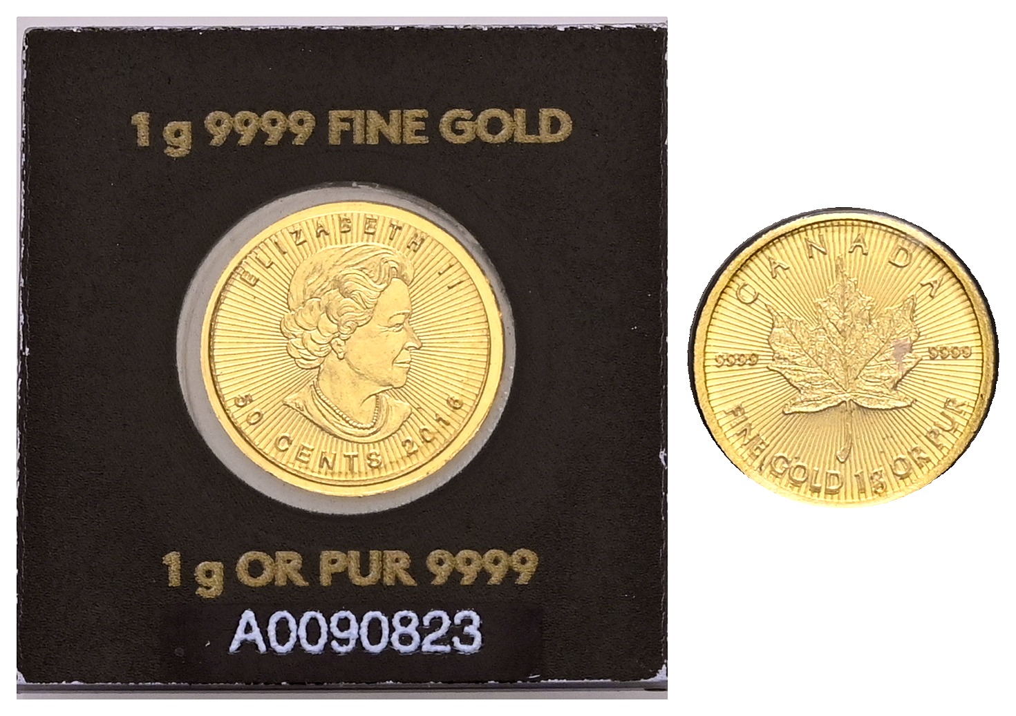 PEUS 2446 Kanada 1 g Feingold. Maple Leaf 50 Cents GOLD 1 g 2016 Uncirculated (eingeschweißt)