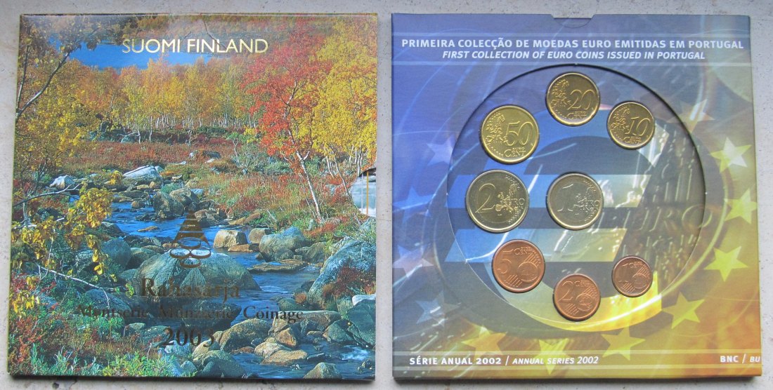  Finnland/Portugal: Kursmünzensätze 2003 + 2002   