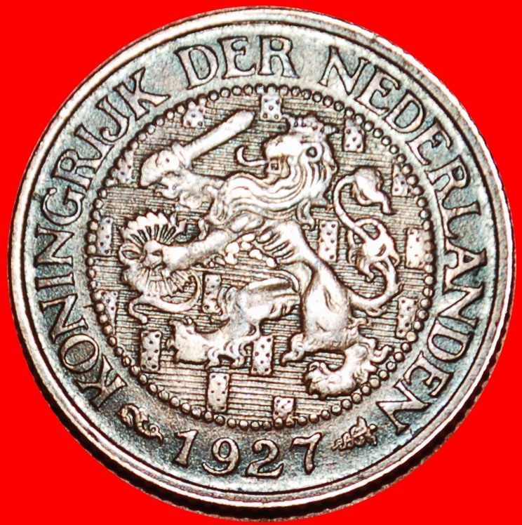  Ⰶ RAMPANT LÖWE (1913-1941): NIEDERLANDE ★ 1 CENT 1927! WILHELMINA (1890-1948)★OHNE VORBEHALT!   