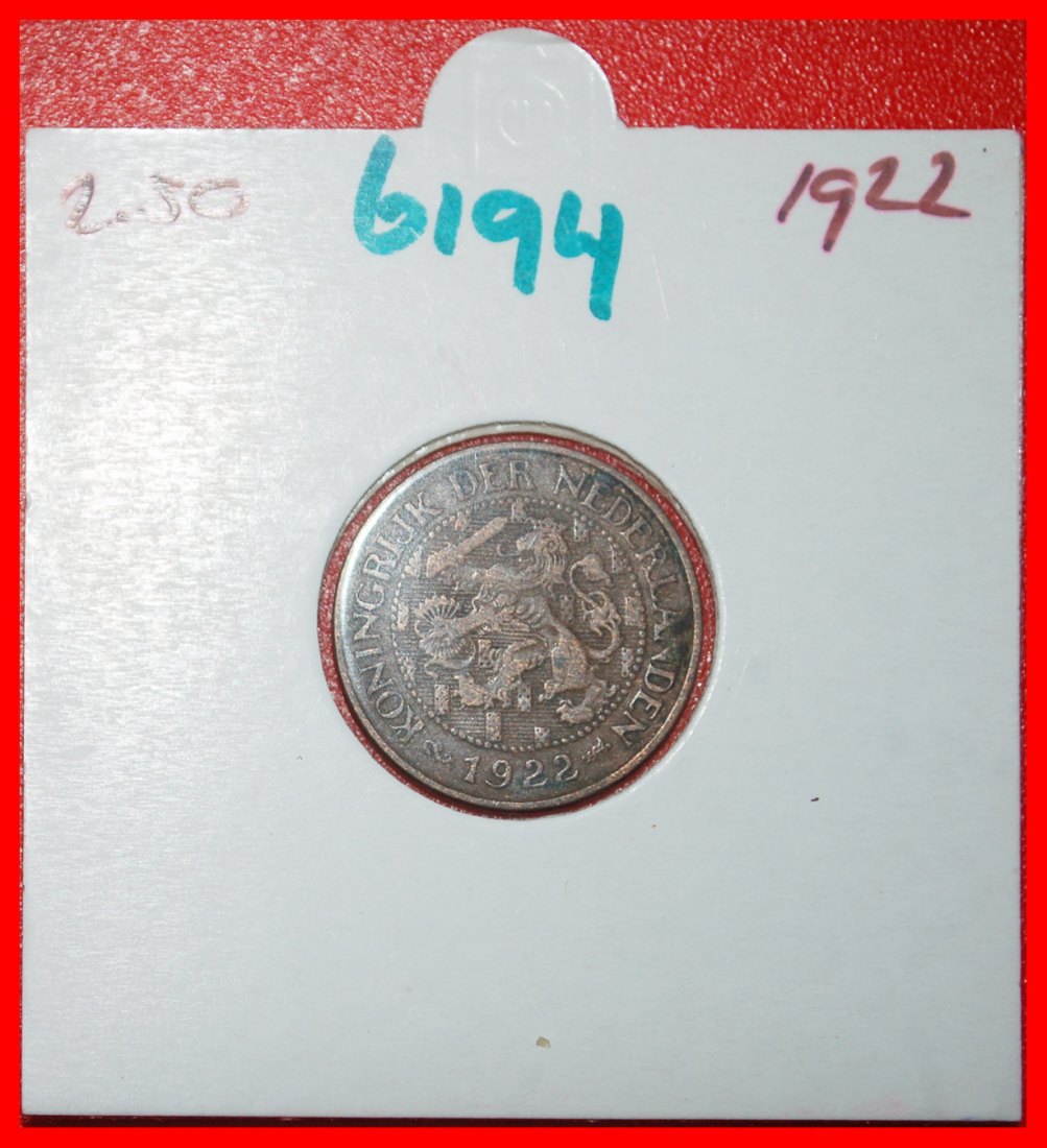  Ⰶ RAMPANT LION (1913-1941): NETHERLANDS ★ 1 CENT 1922! WILHELMINA (1890-1948) ★LOW START★NO RESERVE!   