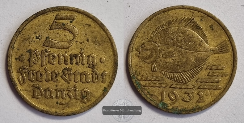  Danzig,  5 Pfennig 1932  FM-Frankfurt Gewicht: 2g Aluminium-Kupfer sehr schön   