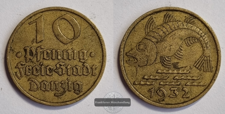  Danzig, 10 Pfennig 1932  FM-Frankfurt Gewicht: 3,5g Aluminium-Kupfer ss   