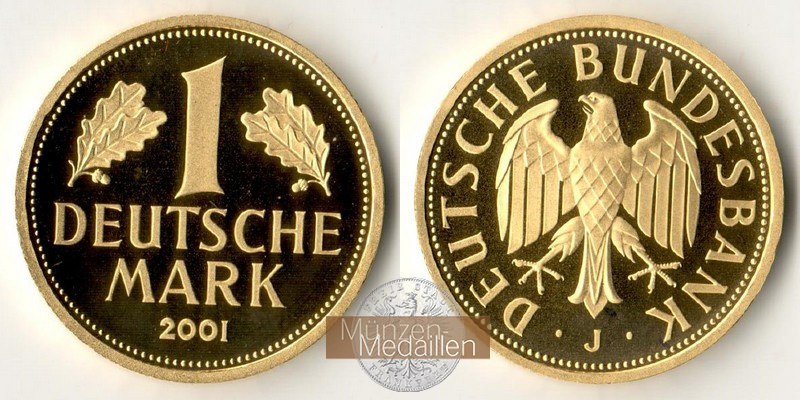 BRD  1 Mark  2001 J MM-Frankfurt Feingold: 12g Goldene Abschiedsprägung der Deutschen Bundesbank 