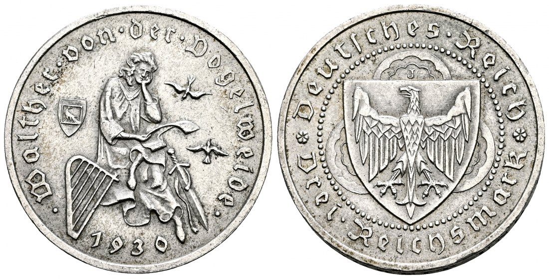 PEUS 2458 Weimarer Republik 700. Todestag Walther von der Vogelweide 3 Reichsmark 1930 J Sehr schön