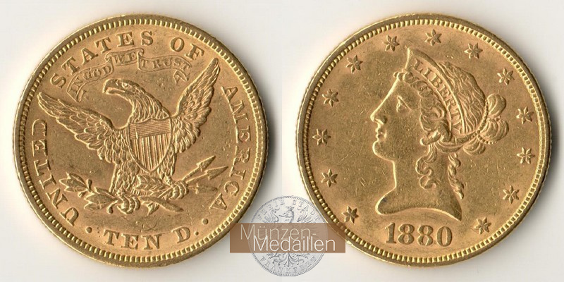 USA 10 Dollar MM-Frankfurt Feingold: 15,05g Liberty Head 1880 