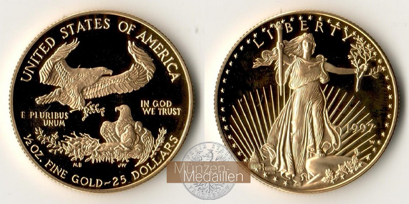 USA  25 Dollars MM-Frankfurt  Feingold: 15,5g Adler 1997 