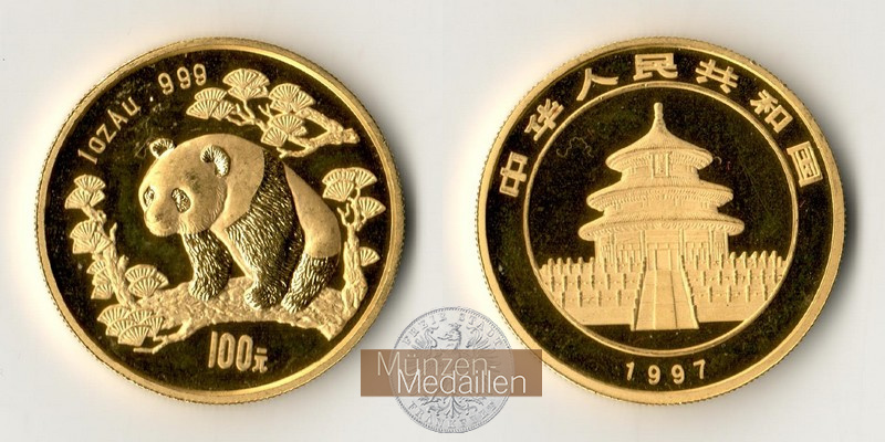 China MM-Frankfurt Feingold: 31,1g 100 Yuan 1997 