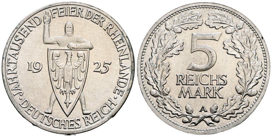 PEUS 2461 Weimarer Republik Jahrtausendfeier Rheinlande 5 Reichsmark 1925 A Fast vorzüglich