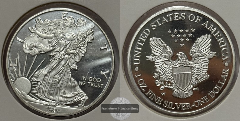  USA - 1 Dollar  1986  W  FM-Frankfurt Feinsilber: 31,1g   