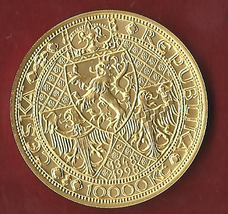  Tschechien 10000 KC 1998 ST 1 Oz Gold Karl IV RRR Koblenzer Münzen Studio Koblenz Frank Maurer AH854   