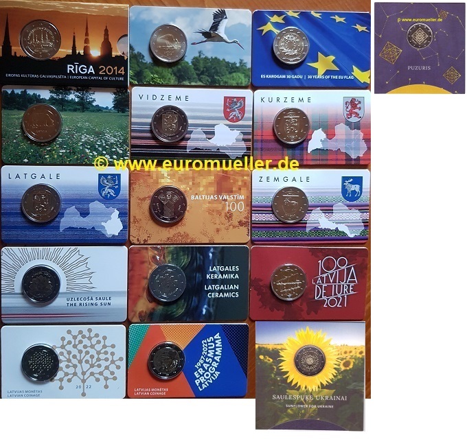 Lettland Sammlung 2 Euro Gedenkmünzen 2014-2024...bu. in Coincards   