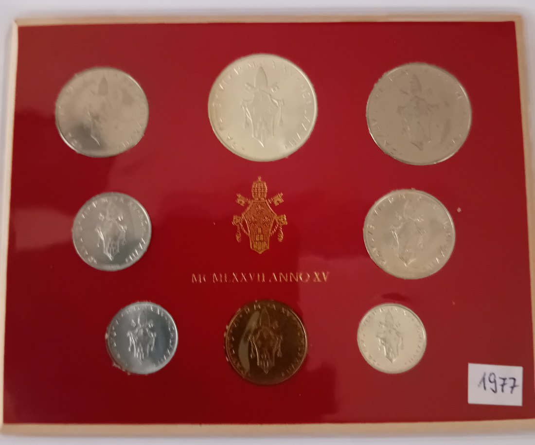  10. Vatikan Kursmünzensatz 1977 MCMLXXVII ANNO XV im Folder   