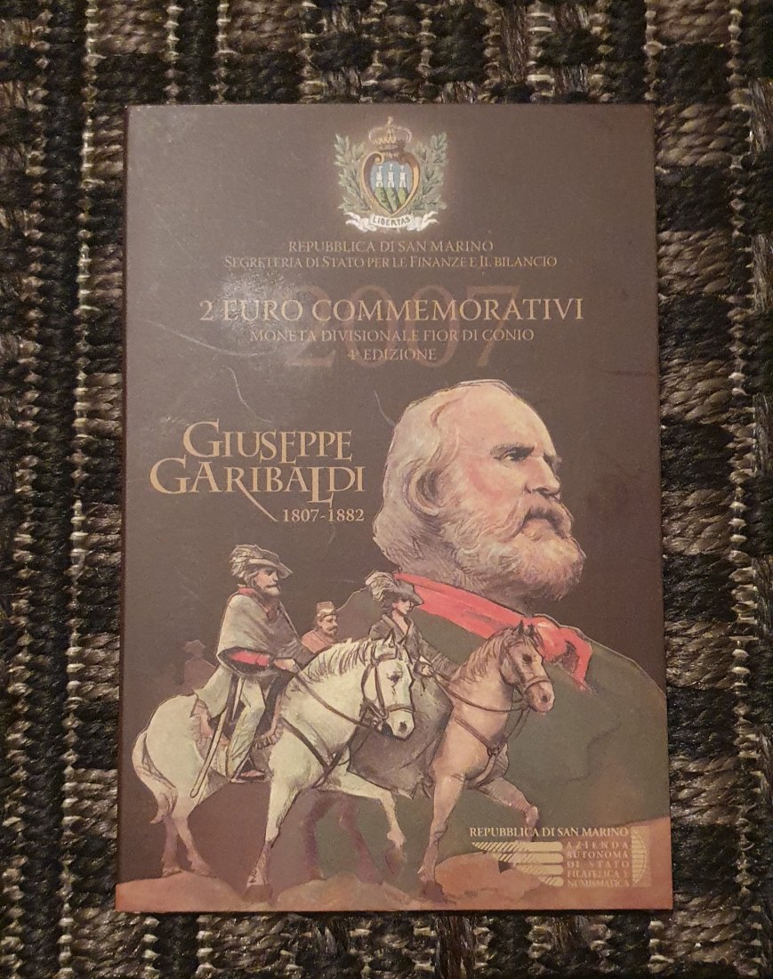  San Marino 2007, 2 € Gedenkmünze Giuseppe Garibaldi in Blisterkarte und Originalfolder!   