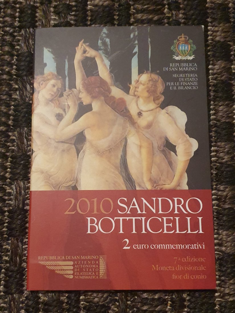  San Marino 2010, 2 € Gedenkmünze Sandro Botticelli in Blisterkarte und Originalfolder!   