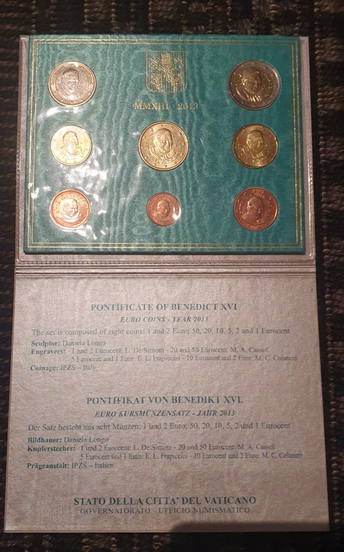  Vatikan 2013, original Kursmünzensatz von 1 Cent - 2 € im grünen Originalfolder   