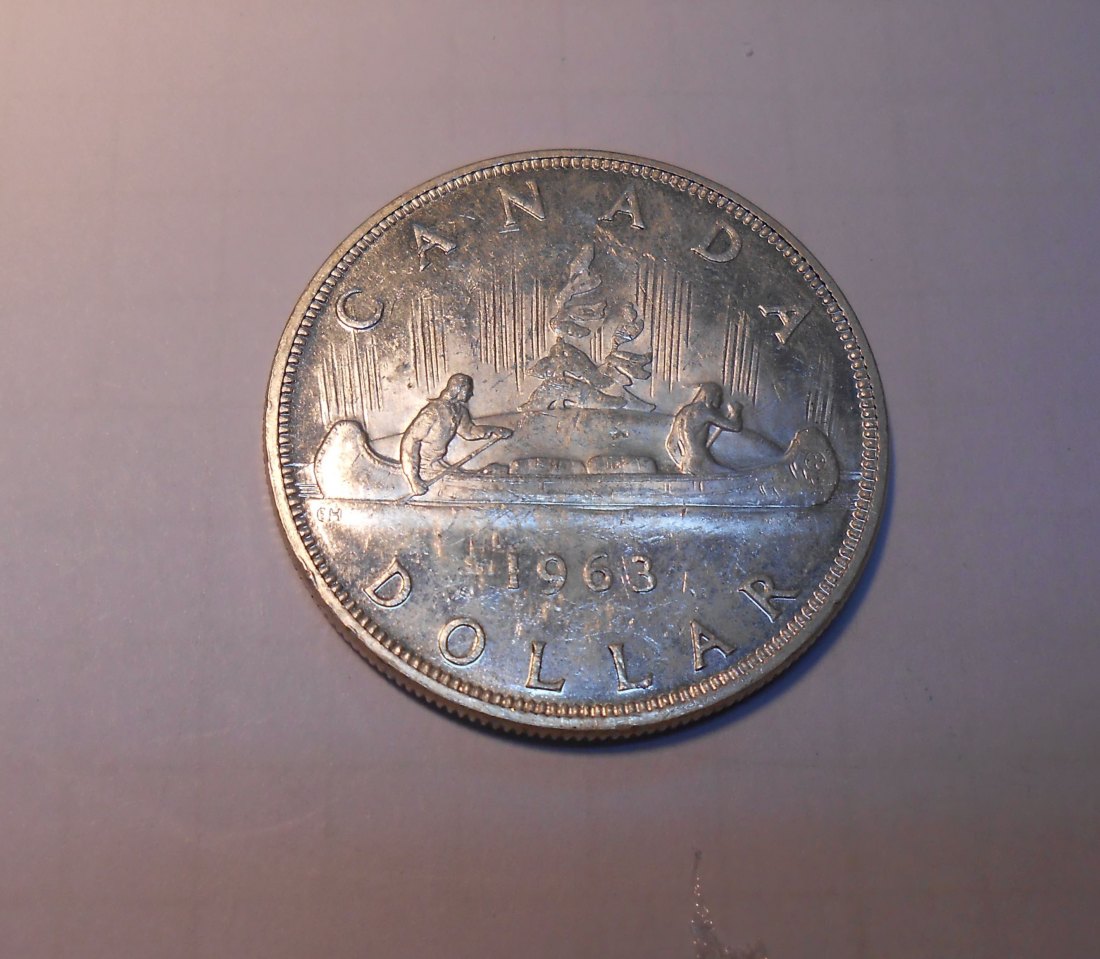  3.Kanada 1 Dollar 1963 KM# 54 Silber 800 Umlaufmünze Kanu, Elizabeth II.   