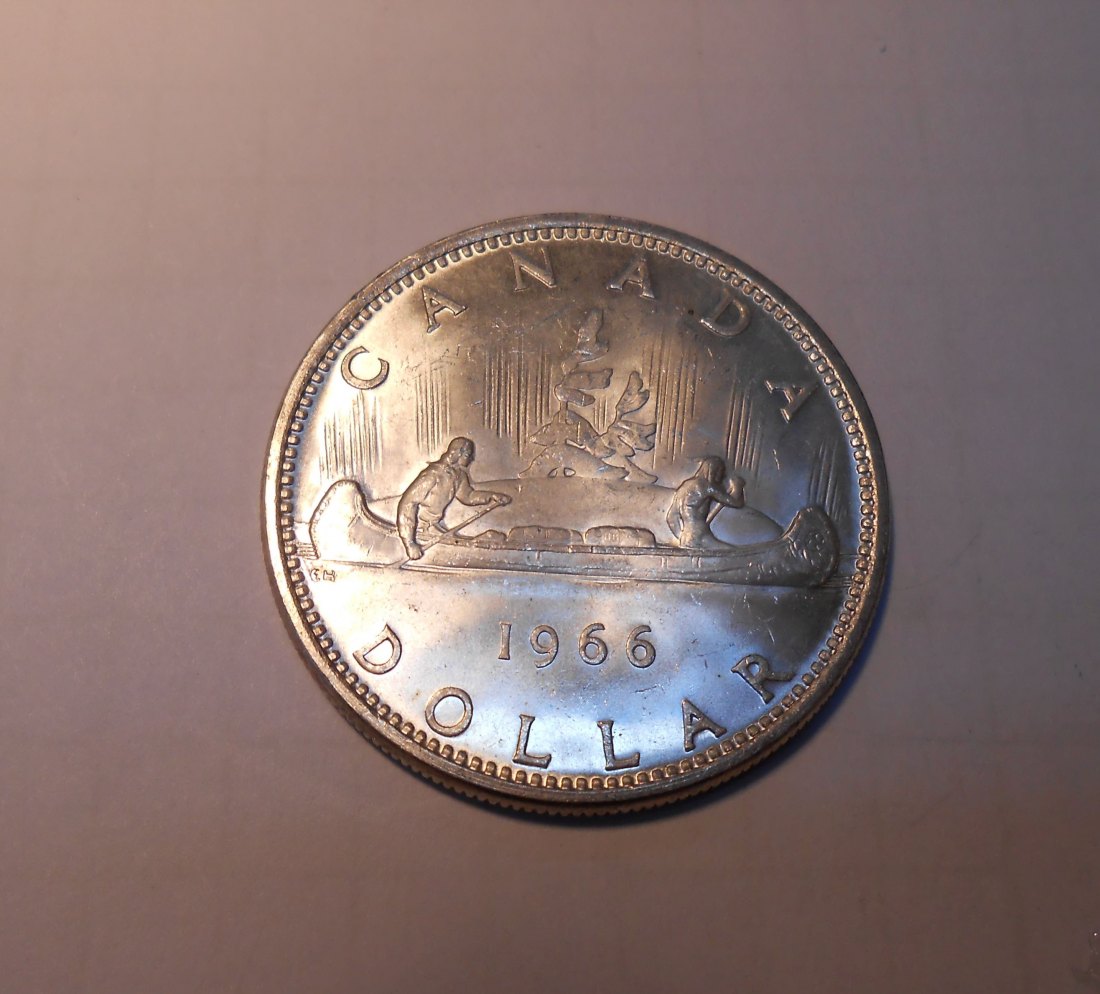  4.Kanada 1 Dollar 1966(1) KM# 64.1 Silber 800 Umlaufmünze Kanu, Elizabeth II.   