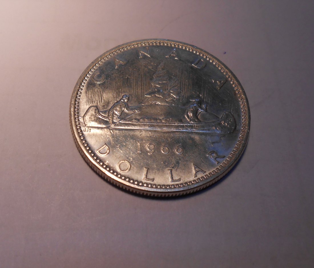  5.Kanada 1 Dollar 1966(2) KM# 64.1 Silber 800 Umlaufmünze Kanu, Elizabeth II.   