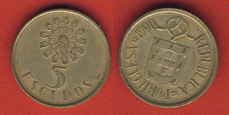  Portugal 5 Escudos 1990   