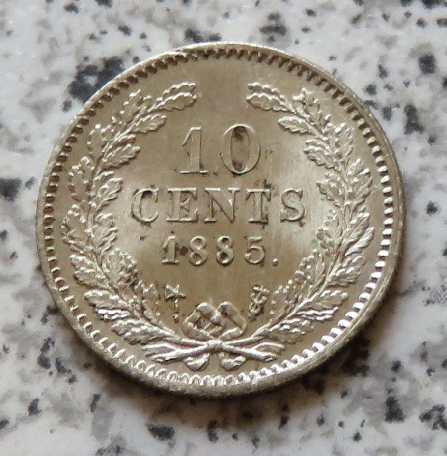  Niederlande 10 Cents 1885, Erhaltung (trotz RF)   