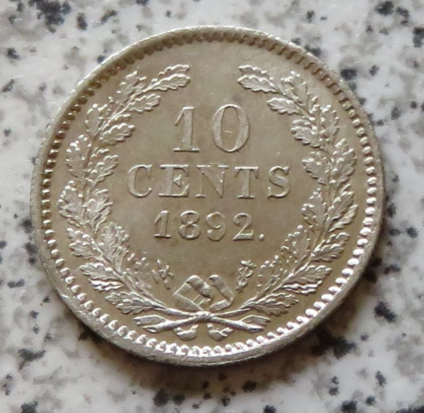  Niederlande 10 Cents 1892, Erhaltung   