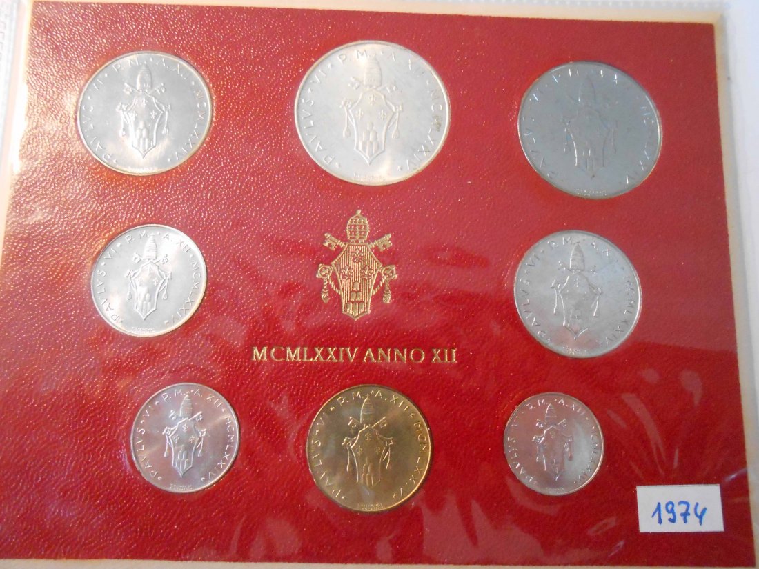  13. Vatikan Kursmünzensatz 1974(3) MCMLXXIV ANNO XII im Folder   