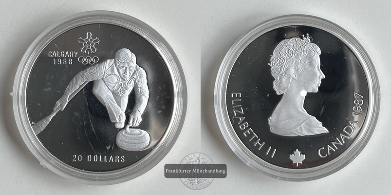  Kanada 20 Dollar  1985 Olympia 1988 Calgary CurlingFM-Frankfurt  Feingewicht: 31,45g Silber   