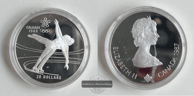  Kanada 20 Dollar  1987 Olympia 1988 Calgary Ice Skating FM-Frankfurt  Feingewicht: 31,45g Silber   