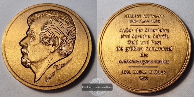  Deutschland, Bronze Medaille Herbert Rittmann Numismatiker FM-Frankfurt   