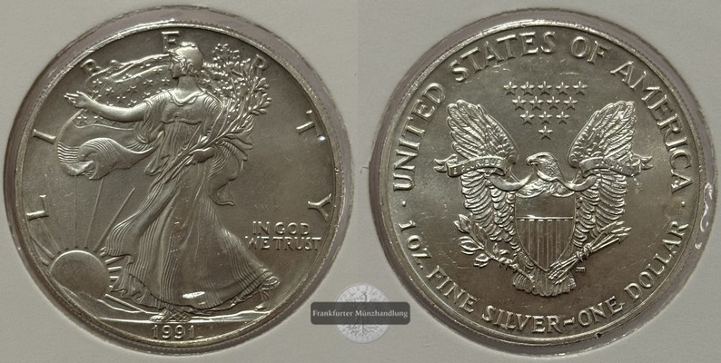  USA - 1 Dollar  1991  American Eagle  FM-Frankfurt Feinsilber: 31,1g   