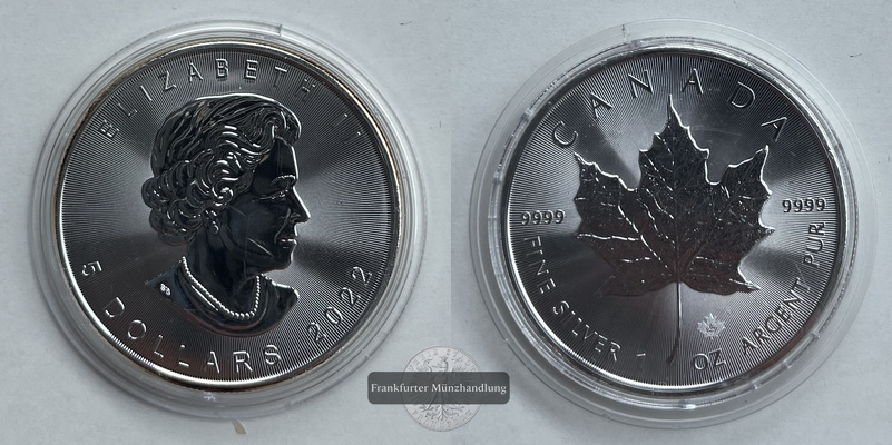  Kanada  5 Dollars 2022  Maple Leaf FM-Frankfurt KM#1601 Feinsilber: 31,1g   