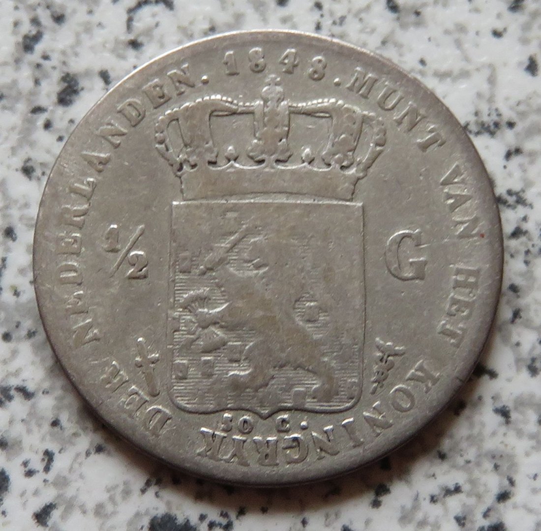  Niederlande 1/2 Gulden 1848, Belegstück   