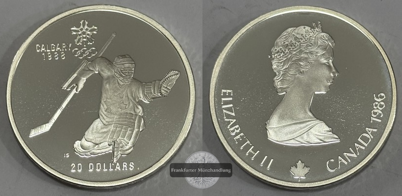  Kanada - 20 Dollar 1986  Olympia 1988 in Calgary - Eishockey   FM-Frankfurt Feinsilber: 31,1g   