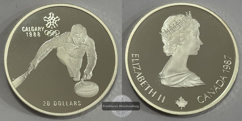  Kanada-20 Dollar  1985 Olympia 1988 Calgary Curling  FM-Frankfurt  Feingewicht: 31,45g Silber   