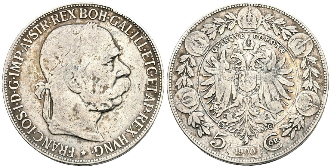 PEUS 2471 Habsburg 21,52 g Feinsilber. Joseph II. (1765 - 1790) 5 Korona SILBER 1900 Sehr schön