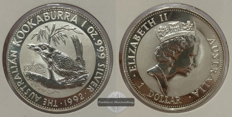  Australien - 1 Dollar 1992 Kookaburra FM-Frankfurt  Feinsilber: 31,1g   