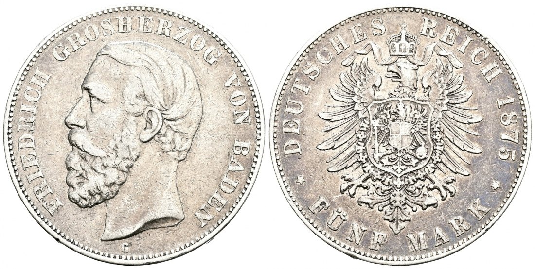 PEUS 2480 Kaiserreich - Baden Friedrich I. (1856-1907) 5 Mark 1875 G Sehr schön