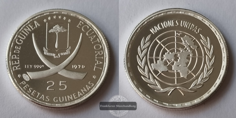  Äquatorialguinea  25 Pesetas  1970  FM-Frankfurt/M  Feingewicht: 5g  Silber  PP   