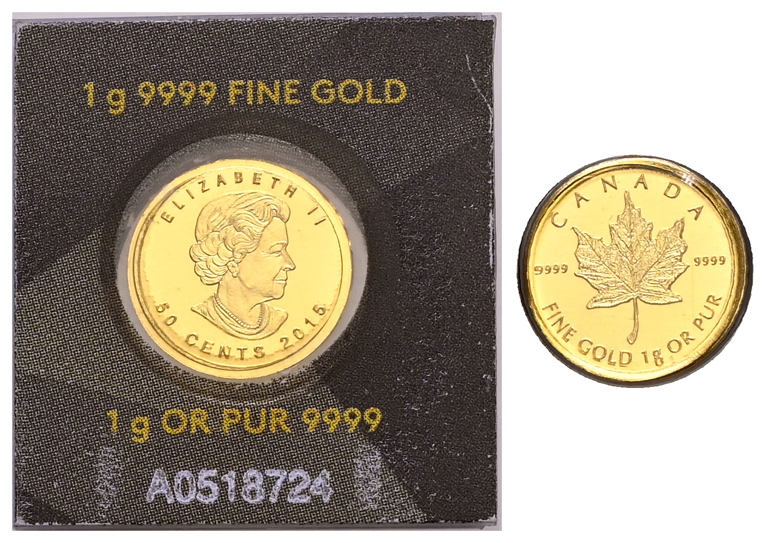 PEUS 2447 Kanada 1 g Feingold. Maple Leaf 50 Cents GOLD 1 g 2015 Uncirculated (eingeschweißt)