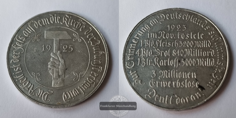  Deutsches Reich, Weimarer Republik, 1925 Hungermedaille, Preise vom November 1923   