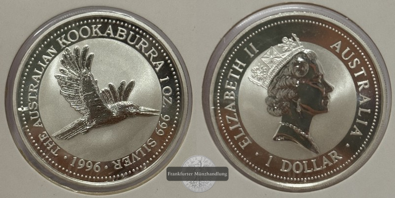  Australien - 1 Dollar 1996  Kookaburra  FM-Frankfurt  Feinsilber: 31,1g   