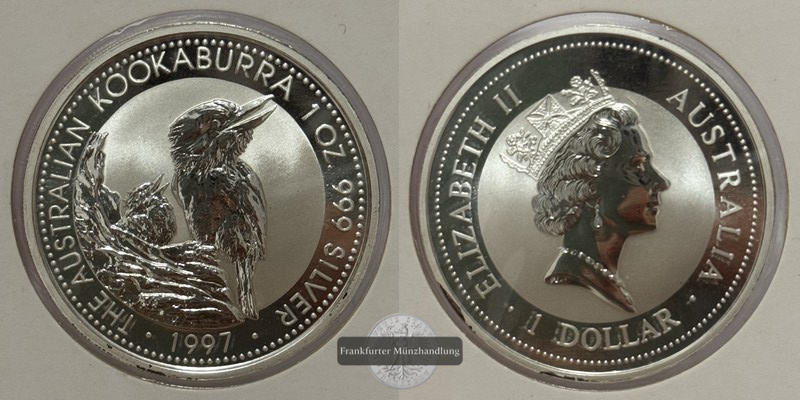  Australien - 1 Dollar 1997  Kookaburra  FM-Frankfurt  Feinsilber: 31,1g   