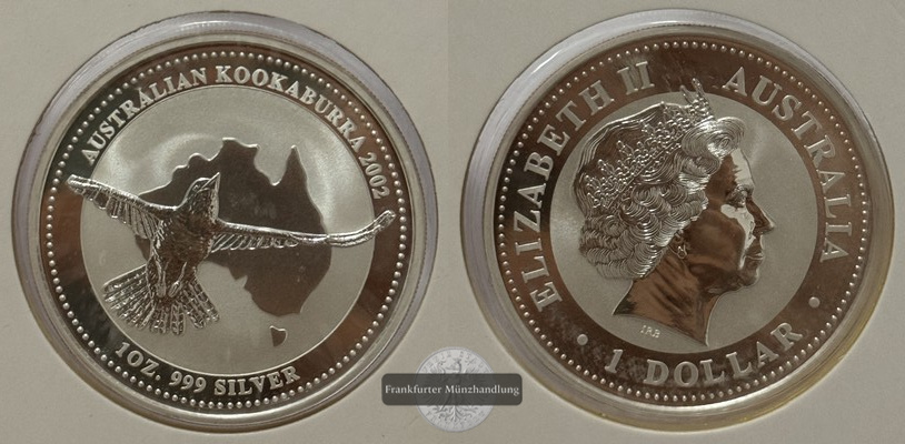  Australien - 1 Dollar 2002  Kookaburra  FM-Frankfurt  Feinsilber: 31,1g   