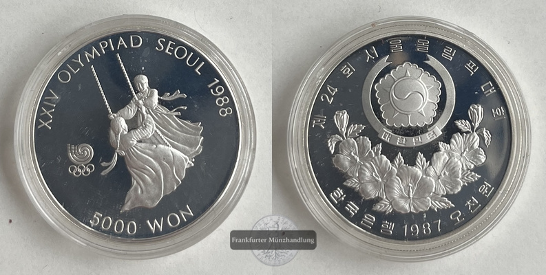  Südkorea 5000 Won  1986 - Olympics Seoul Swing Wettbewerb 1988 KM#67 FM-Frankfurt  Feinsilber: 15,5g   