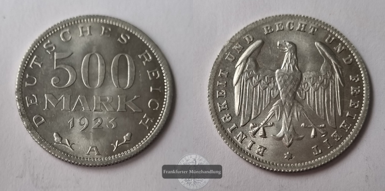  Deutsches Reich 500 Mark  1923  FM-Frankfurt, Aluminium   