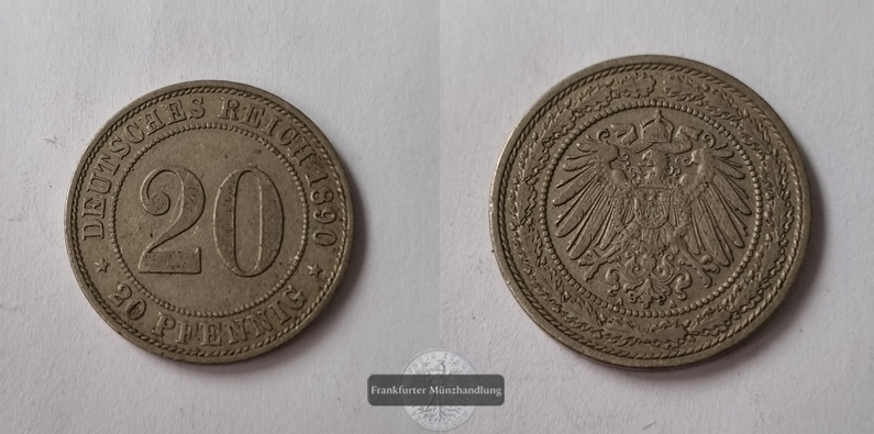  Deutsches Kaiserreich - 20 Pfennig 1890 [A] FM-Frankfurt  Kupfer/Nickel   